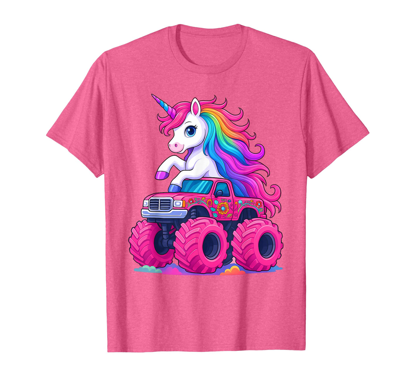 Cute Unicorn Riding A Pink Monster Truck Lover Birthday Kids T-Shirt