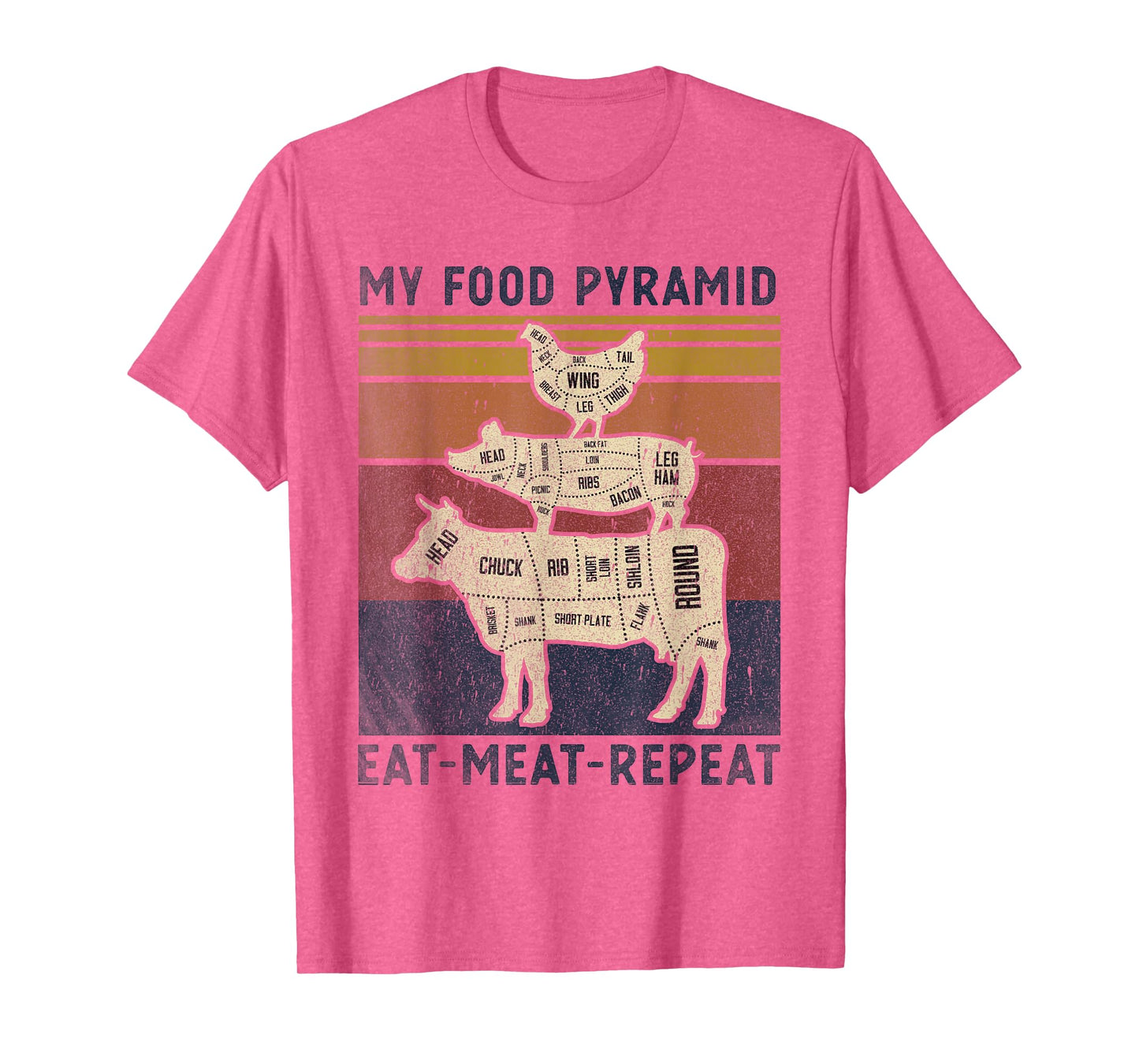 My Food Pyramid Eat Meat Repeat Retro Vintage Funny BBQ Joke T-Shirt