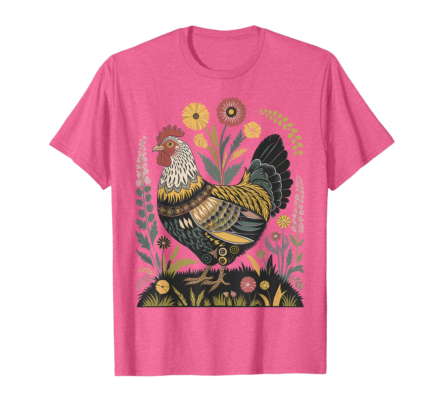 Chicken Floral Art Graphic Women Farm Chicken Lover Colorful T-Shirt