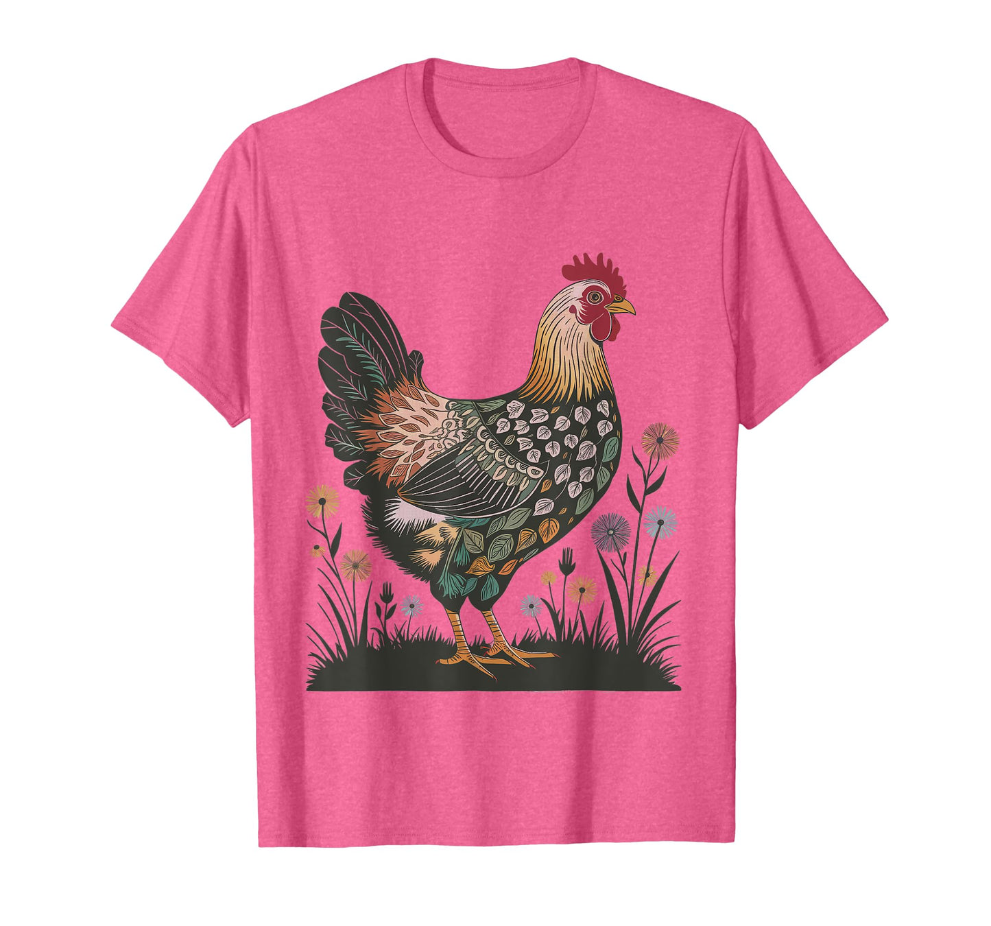 Chicken Floral Art Graphic Women Farm Chicken Lover Colorful T-Shirt