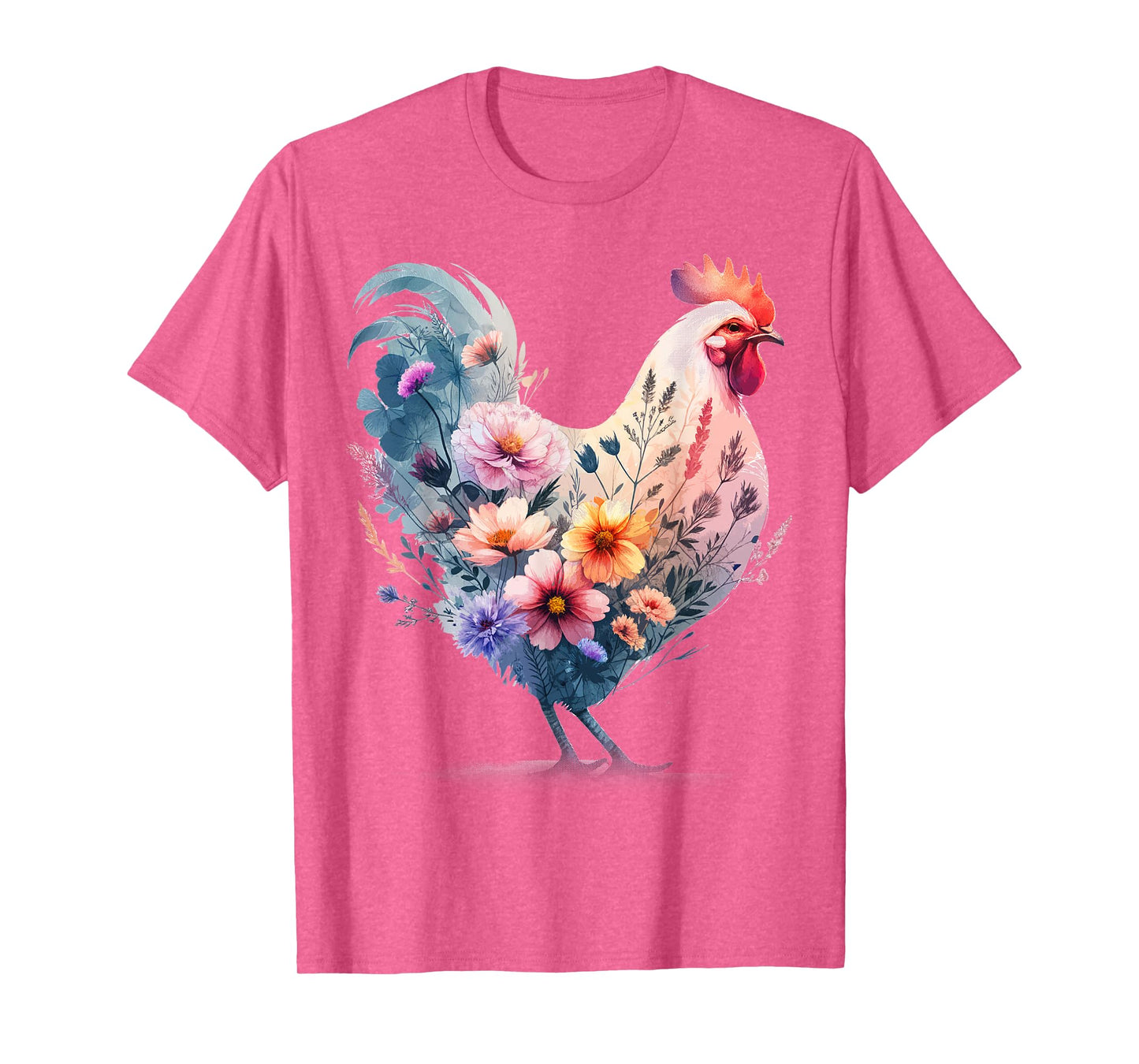 Chicken Floral Art Graphic Women Farm Chicken Lover Colorful T-Shirt