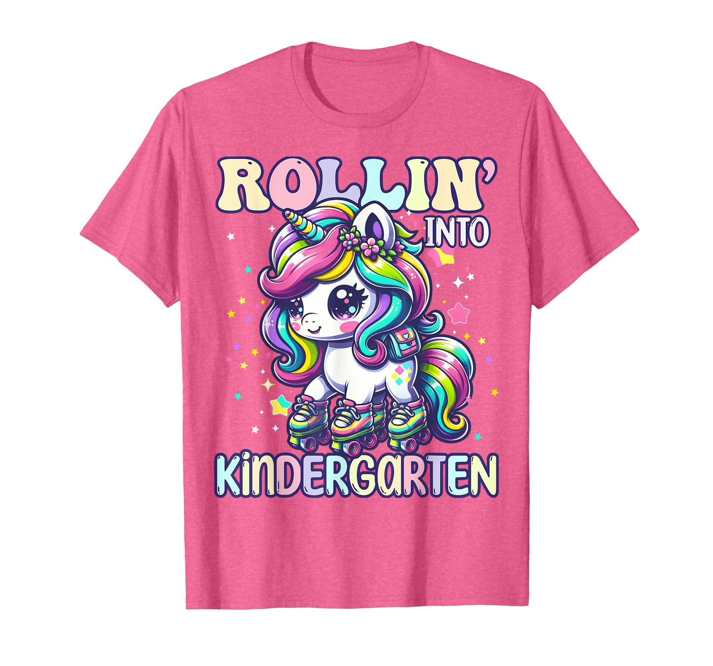 Kindergarten Back To School First Day Girls Rollin Unicorn T-Shirt