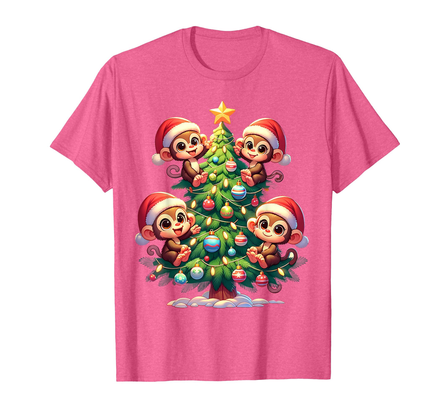 Kawaii Monkey Christmas Tree Cartoon Animals Primate T-Shirt