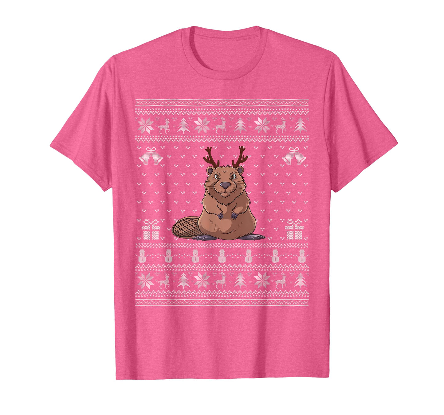 Ugly Xmas Sweater Style Beaver Reindeer Christmas T-Shirt