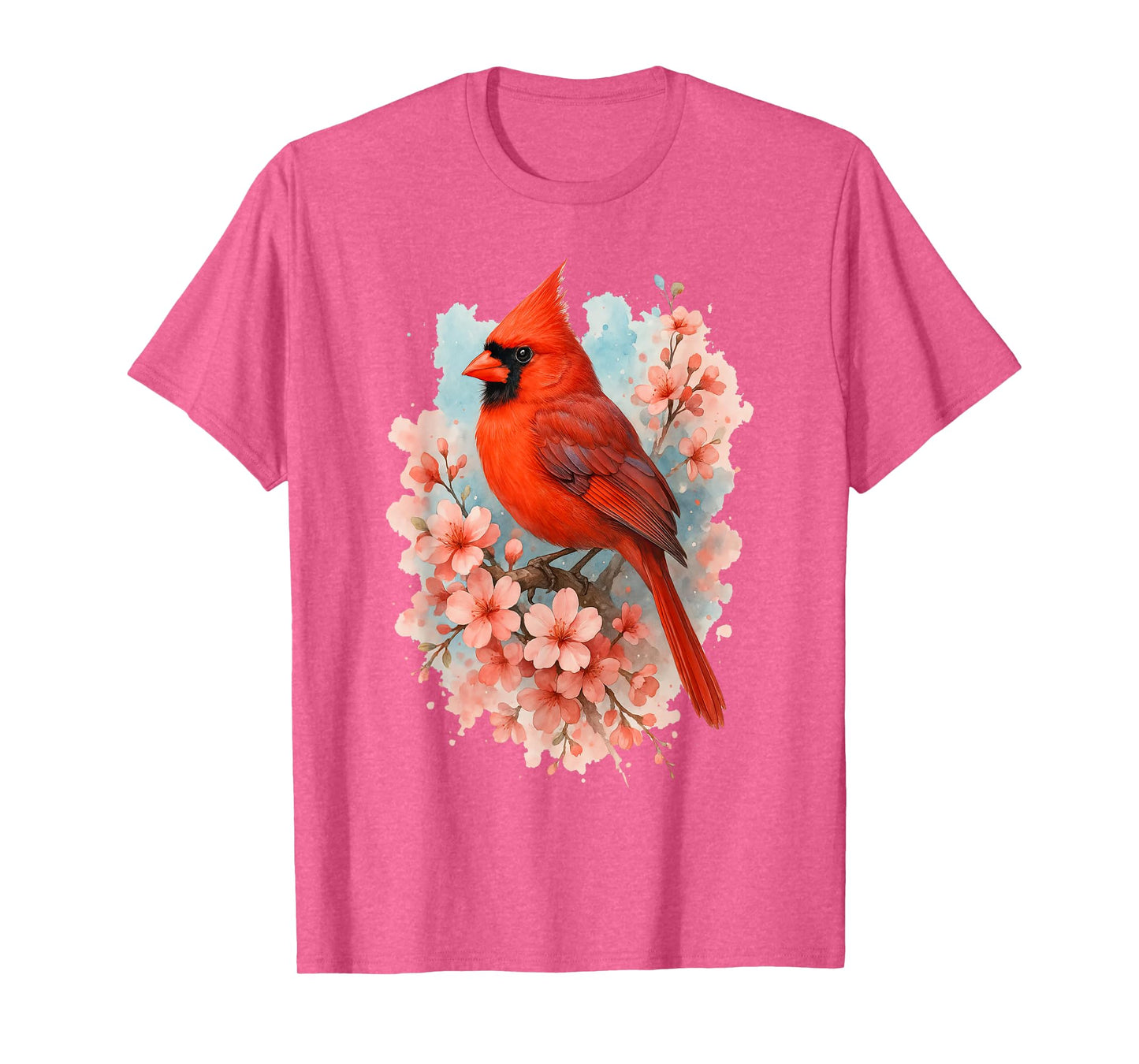 Watercolor Red Cardinal Floral Birdwatcher T-Shirt