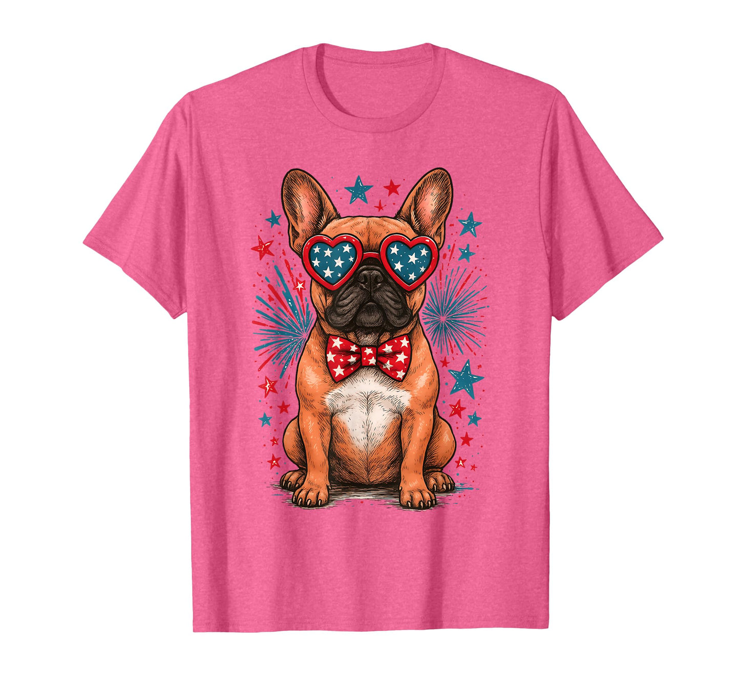 Cute French Bulldog Funny Dog USA American Flag 4th Of July Men Women Kids T-Shirt