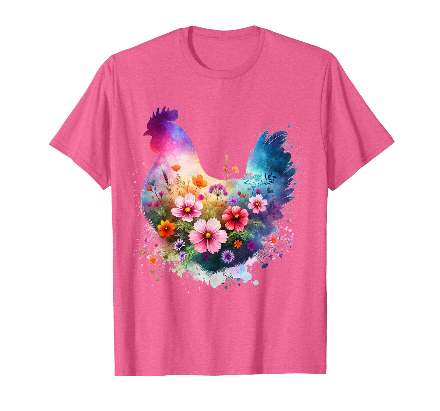 Chicken Floral Art Graphic Women Farm Chicken Lover Colorful T-Shirt