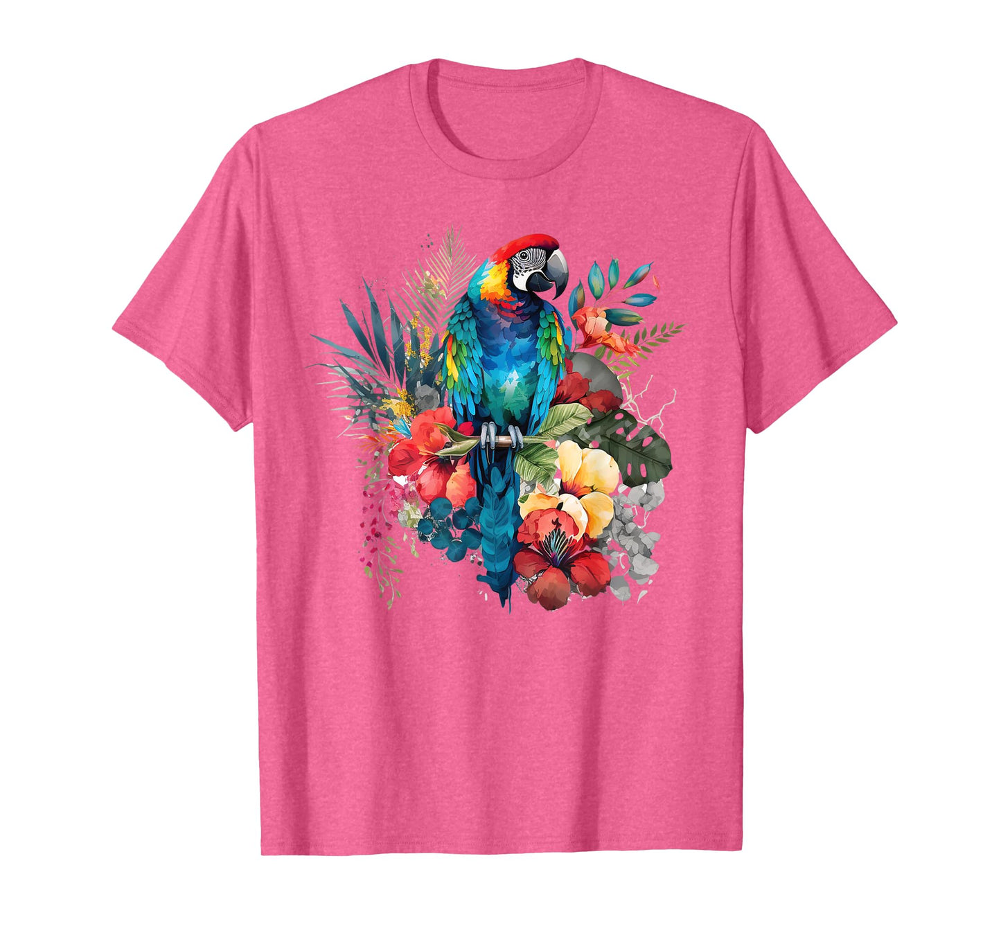 Parrot Tropical Bird Vacation Beach Vintage Flower Hawaiian T-Shirt for Men Women Kids