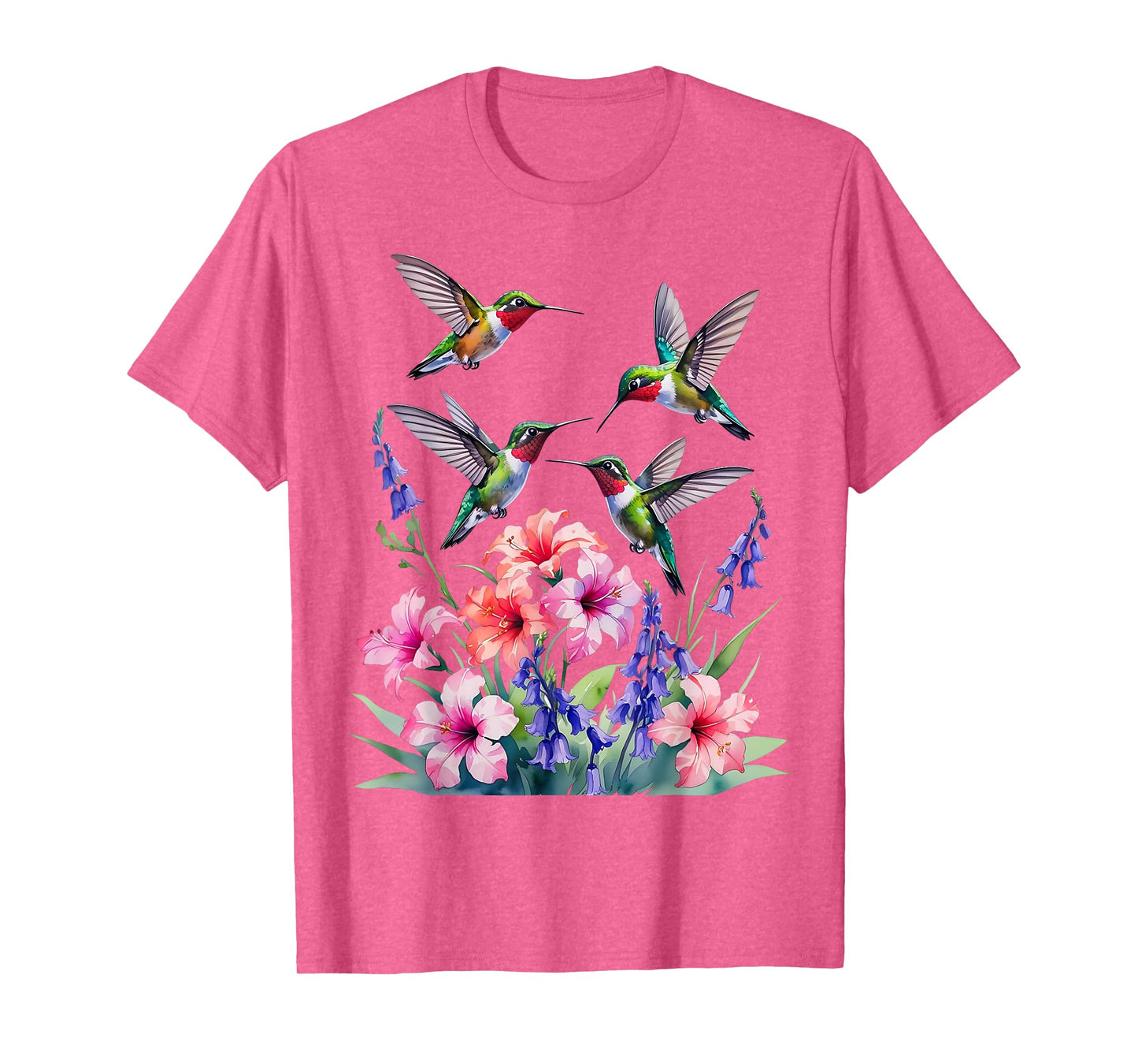Ruby-throated Hummingbird nectar flowers watercolor Women T-Shirt