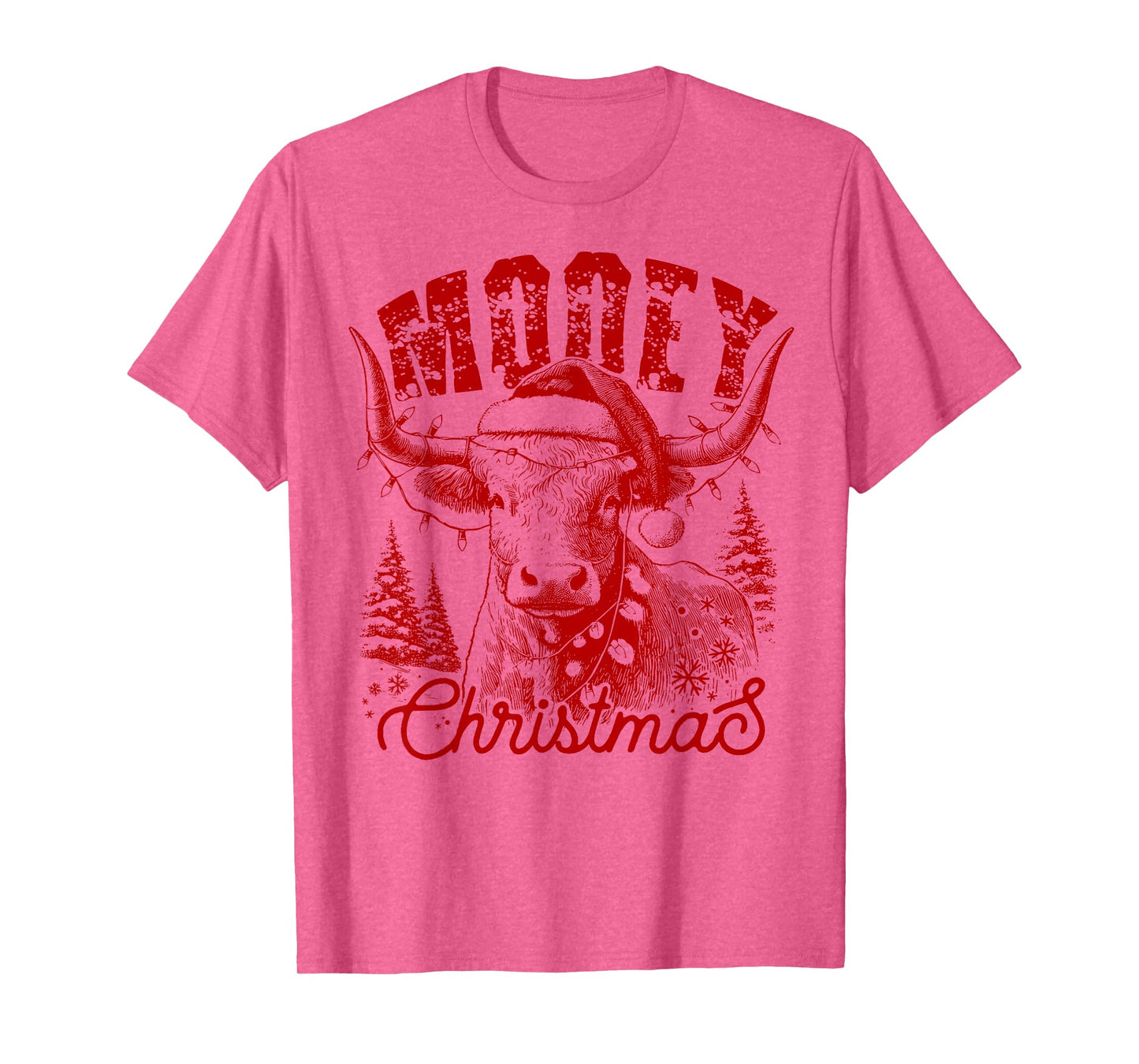 Mooey Christmas Western Heifer Highland Cow Santa Hat Xmas T-Shirt