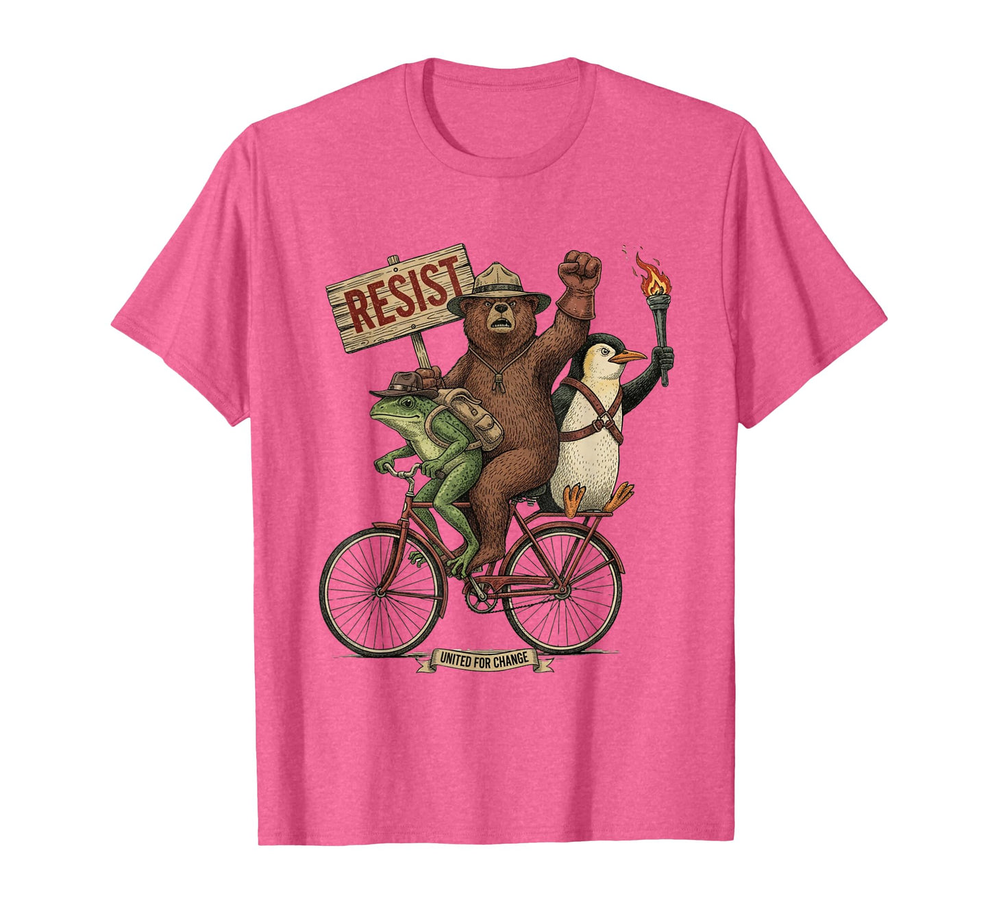 Penguin Frog Bear On Bike Resist Protest Vintage Men Women T-Shirt
