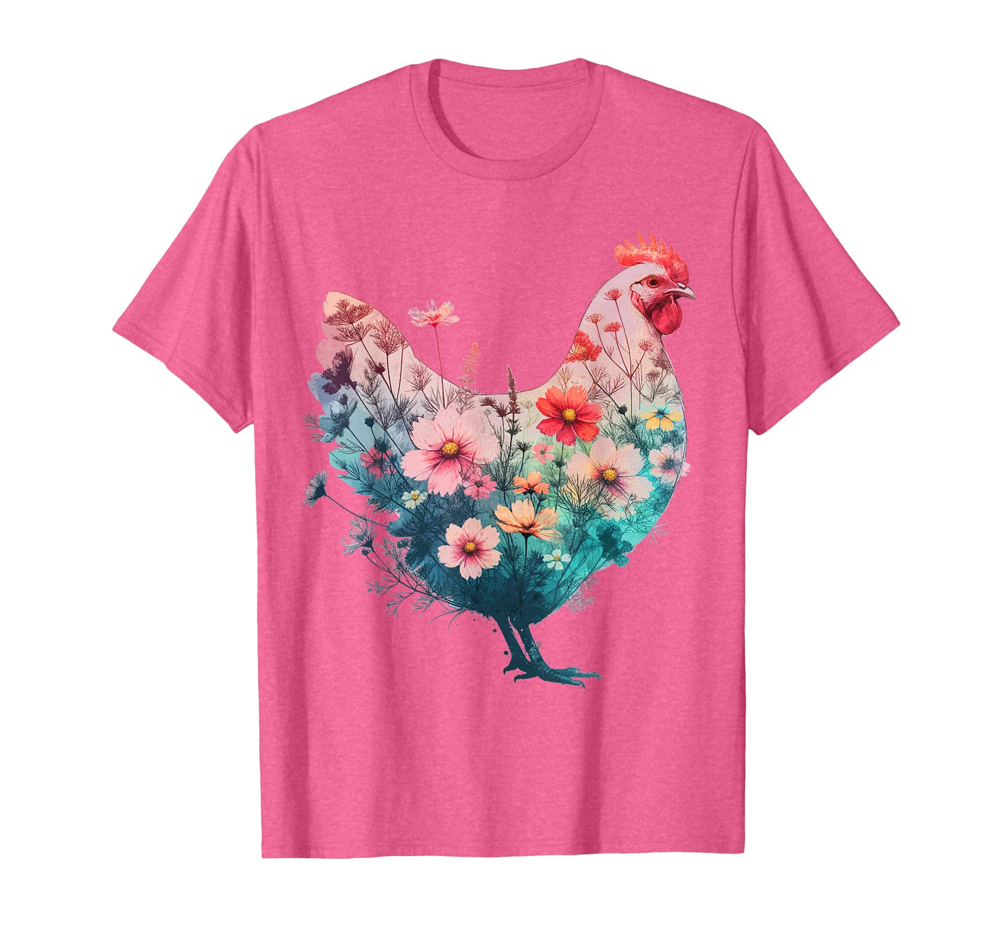 Chicken Floral Art Graphic Women Farm Chicken Lover Colorful T-Shirt