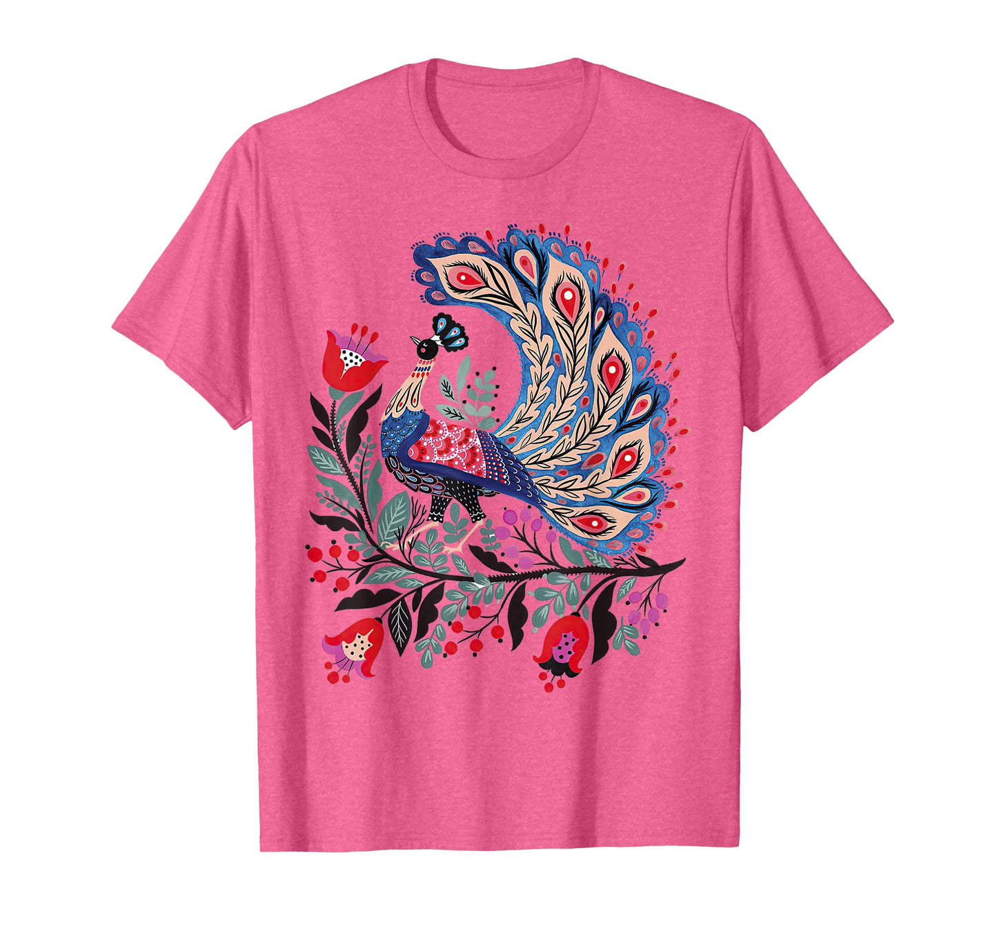 Mystical Botanical Bird Tee Scandinavian Folk Art T-Shirt