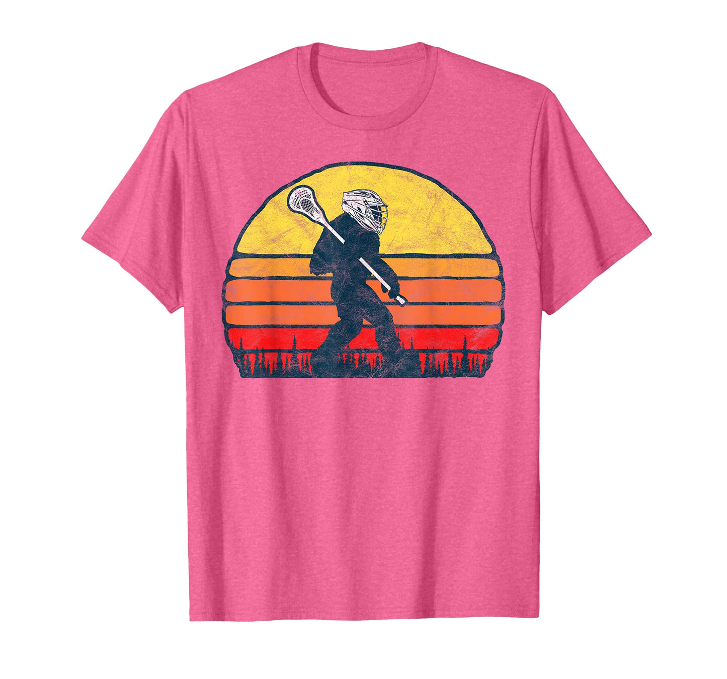 Funny Sasquatch Lax Bigfoot Lacrosse Vintage 80s Sunset T-Shirt