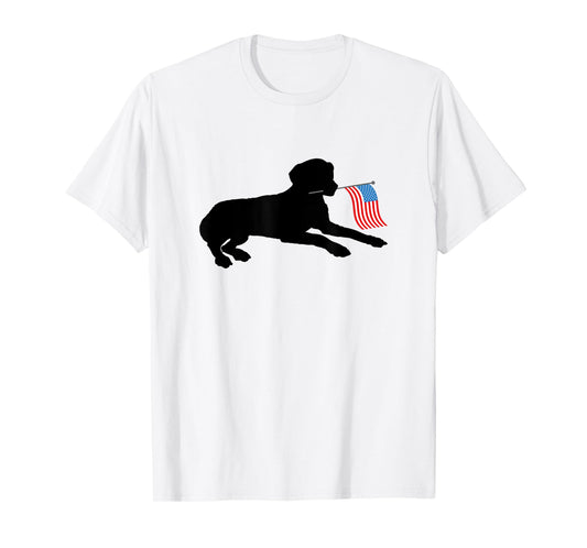 Black Lab Dog Holding July 4th Patriotic USA Flag T-Shirt T-Shirt