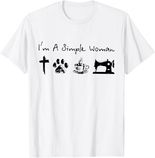 I'm A Simple Woman Jesus Dogs Cats Coffee Sewing Quilting T-Shirt