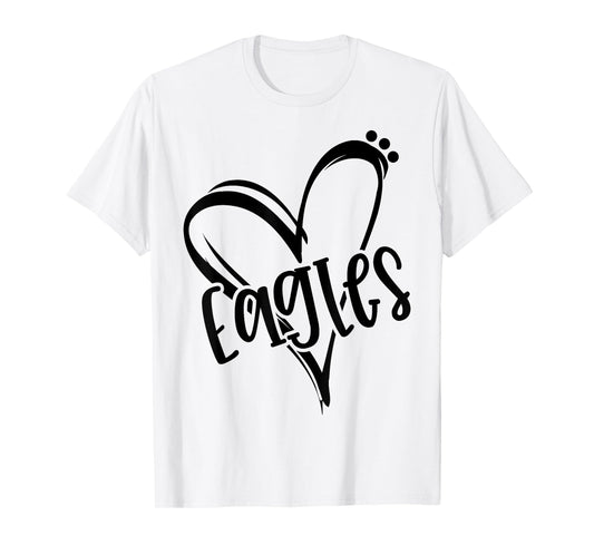 Eagles School Sports Fan Team Spirit Heart Graphic Tee T-Shirt