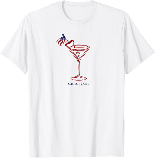 4th of July Funny Hot Dog & Martini T-shirt