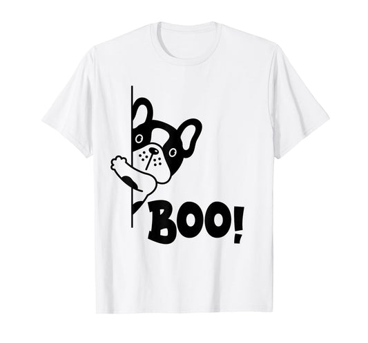 Boo! | Funny Hiding Peekaboo Scary Halloween French Bulldog Men Women Kids T-Shirt