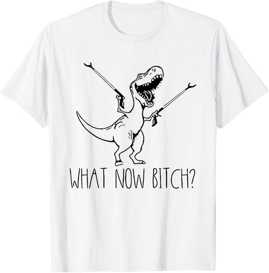 What Now Bich Funny T Rex Dinosaur Saying Quote Men Women T-Shirt