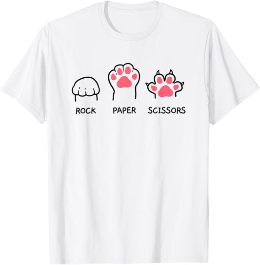 Rock Paper Scissors Hand Game Cute Paw Funny Cat T-Shirt