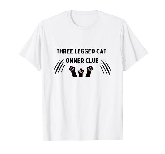 Moon Monkey And Bear Unisex-Adults, Unisex-Kids Three Legged Cat Owner Club Modern Cat Letter Print White Short Sleeve T-Shirt