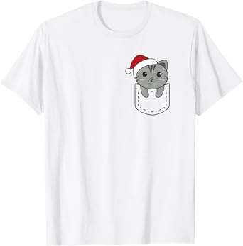 Cat In Pocket Christmas In Breast Pocket Cute Cat T-Shirt for Men Women Kids