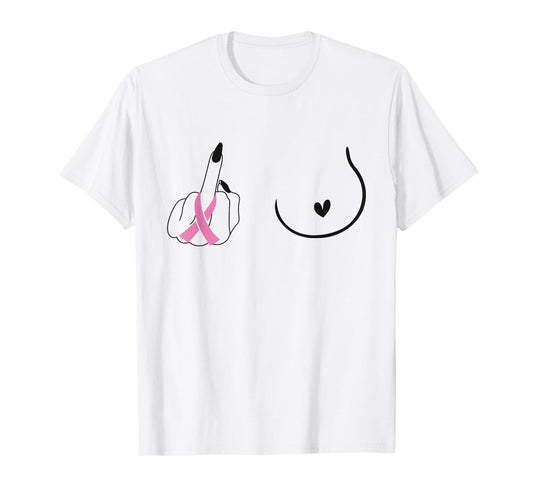 Breast Cancer Pink Ribbon Middle Finger Artistic Breast Mom T-Shirt