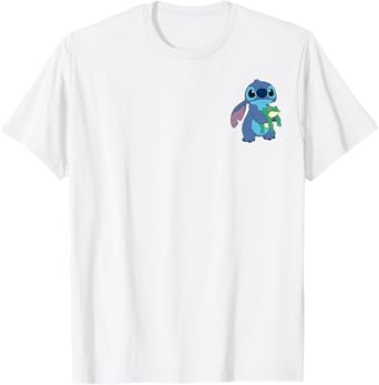 Disney Lilo & Stitch Cute Stitch & Frog Small Pocket Logo T-Shirt