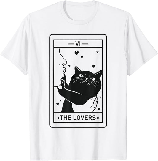 Black Cat Tarot Halloween Witchy Cat The Lovers Men Women T-Shirt