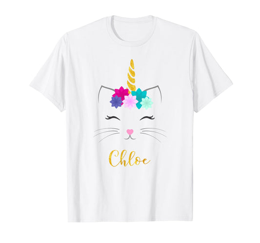 Chloe Name Shirt Cat Unicorn Personalized Birthday Gift
