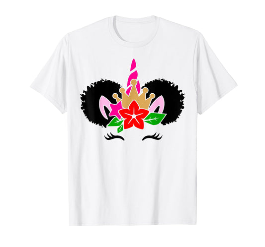 Black Girl Cute Unicorn Afro Hair Puffs Women Melanin T-Shirt