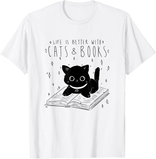 Cats And Books Cat Cute Book Reading Pet T-Shirt
