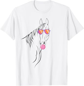 Horse with Bubble Gum and Sunglasses Funny Animal Portrait T-Shirt