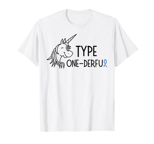 Type One-Derful Type1 diabetes shirt for kids Unicorn Ribbon T-Shirt