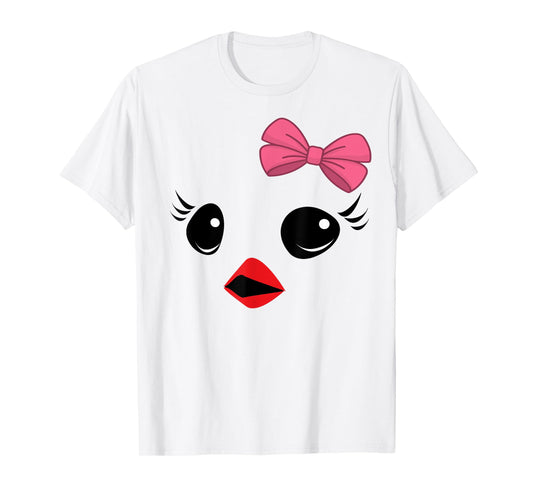 Easter Baby Chick Chicken Face Shirt Pink Bow Girls Women T-Shirt