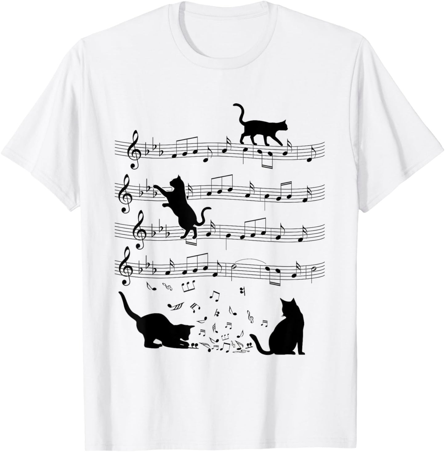Funny Cat Kitty Playing Music Note Clef Piano Musician Art T-Shirt