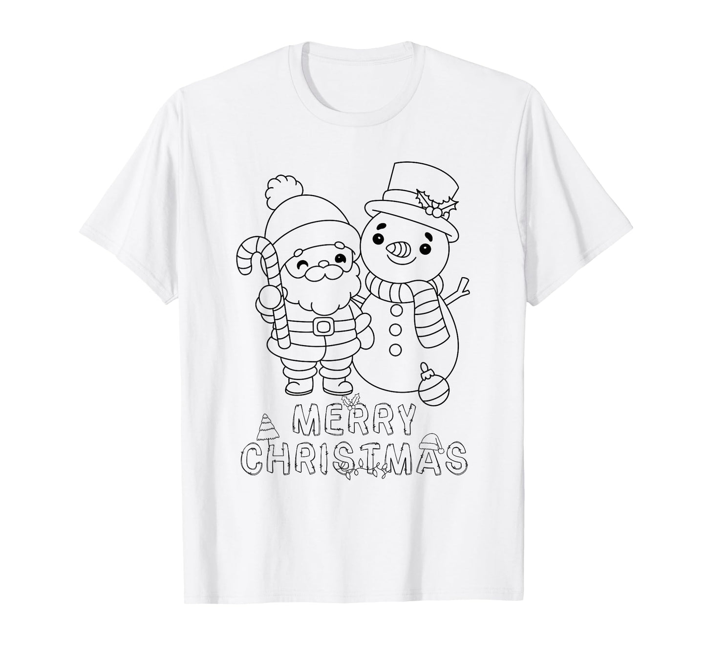 Merry Christmas Santa Claus Snowman XMAS DIY Kids Coloring T-Shirt