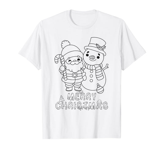 Merry Christmas Santa Claus Snowman XMAS DIY Kids Coloring T-Shirt