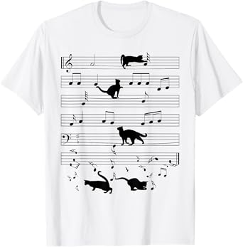 Black Cat Kitten Playing Music Note Clef Musician Boys Girls T-Shirt