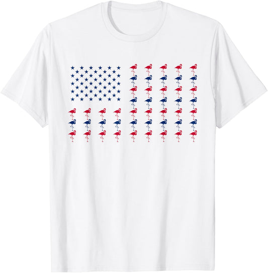 USA American Flag Flamingo Lover 4th of July Patriotic Women T-Shirt