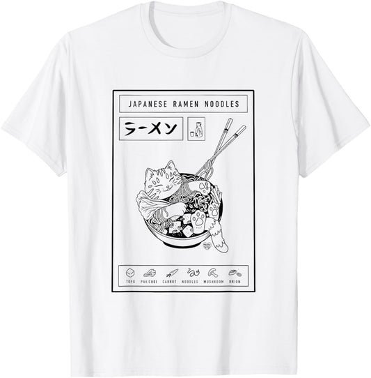 Japanese Ramen Noodles Cat T-Shirt