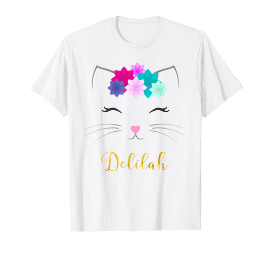 Delilah Name Gift Personalized Kitty Cat T-Shirt for Men Women Kids