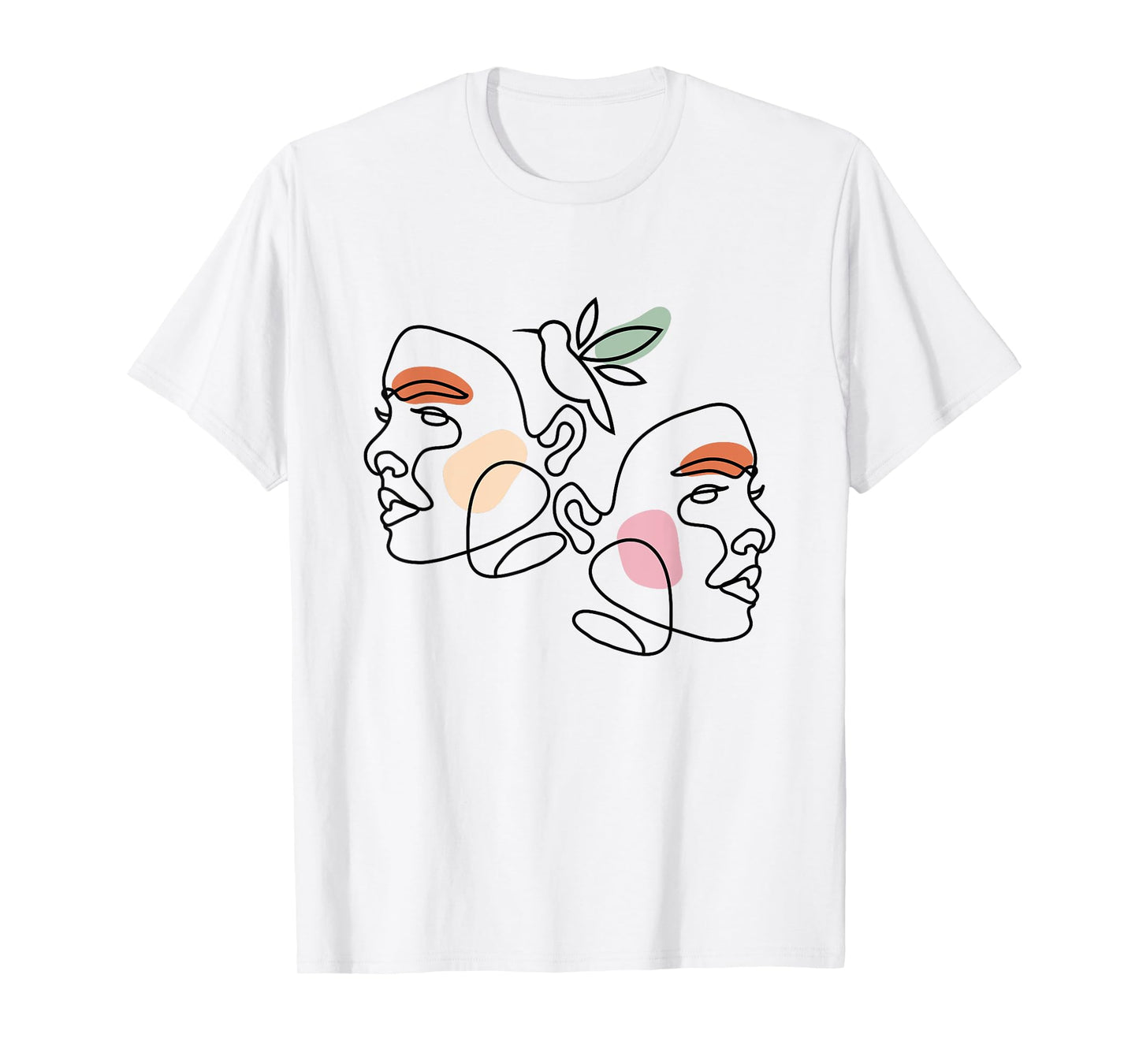 Minimalist Abstract: Women Faces and Bird Abstract Line Art T-Shirt