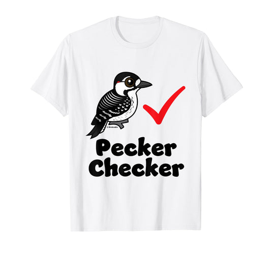 Cute Cartoon Red-cockaded Woodpecker Checker Funny Birder T-Shirt