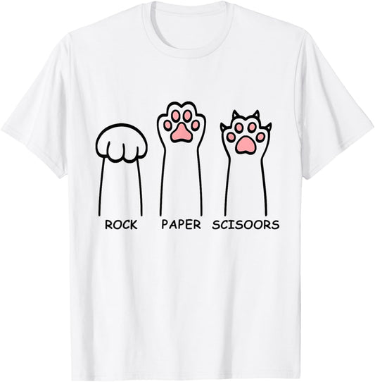 Rock Paper Scissors Hand Game Funny Cat Paws Mens Womens T-Shirt