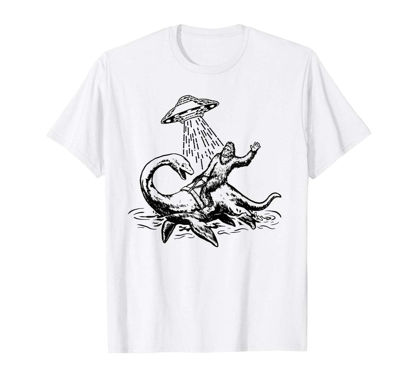 Bigfoot Riding Loch Ness Monster Funny Sasquatch Nessie T-Shirt
