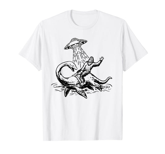 Bigfoot Riding Loch Ness Monster Funny Sasquatch Nessie T-Shirt