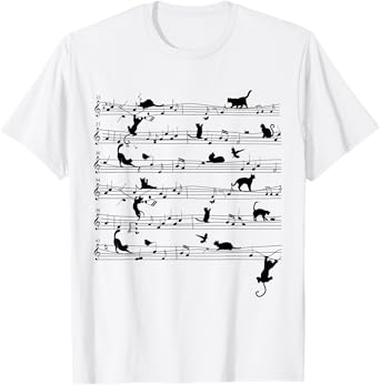 Cute Cat Kitty Playing Music Note Clef Musician Art T-Shirt
