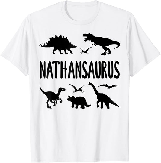 Dinosaur T Rex Nathan Nathansaurus Boys Dino Name T-Shirt